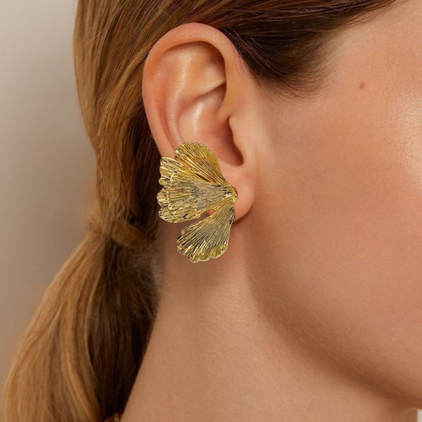 Folded Ginkgo Leaf Statement Earrings Gold