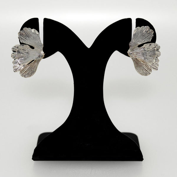 Folded Ginkgo Leaf Statement Earrings Silver