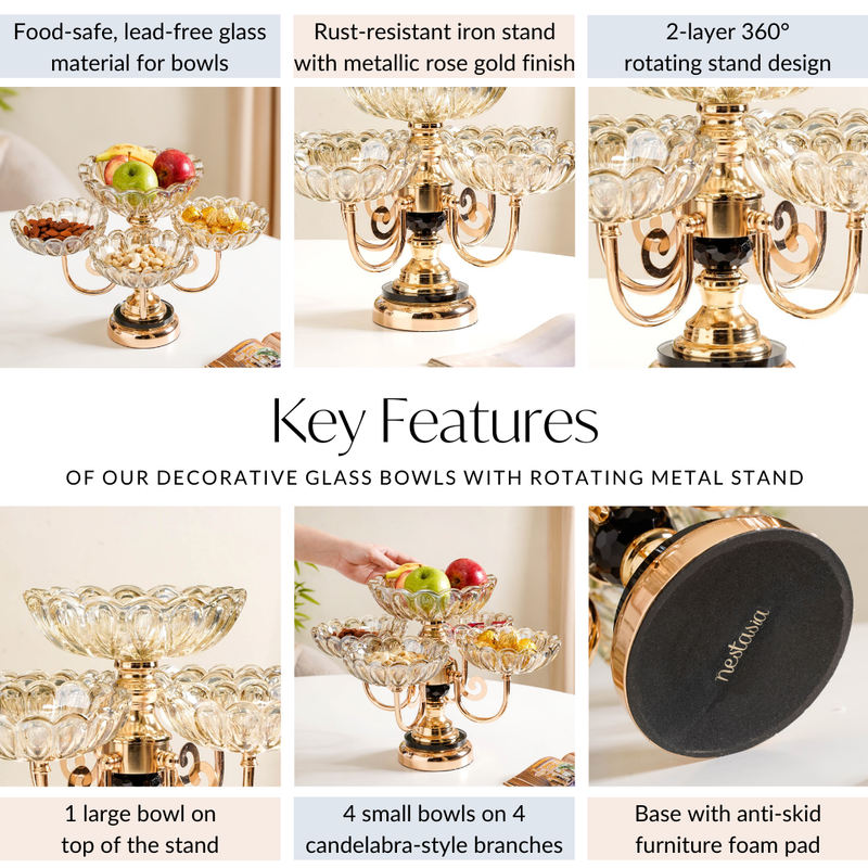 Decorative Glass Bowls With Rotating Metal Stand