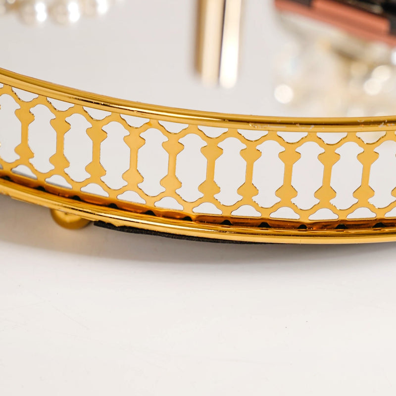 Gold Finish Round Metal Mirror Tray For Decor
