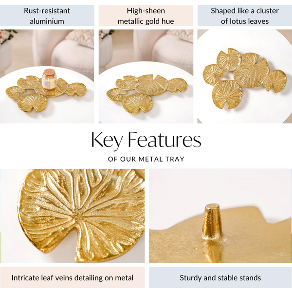 Golden Lotus Leaf Cluster Decorative Tray