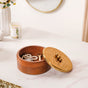 Polished Wood Round Decorative Box With Metal Lid 6 Inch