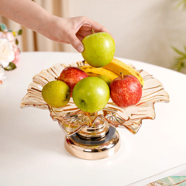 Decorative Crystal Glass Platter With Metal Stand