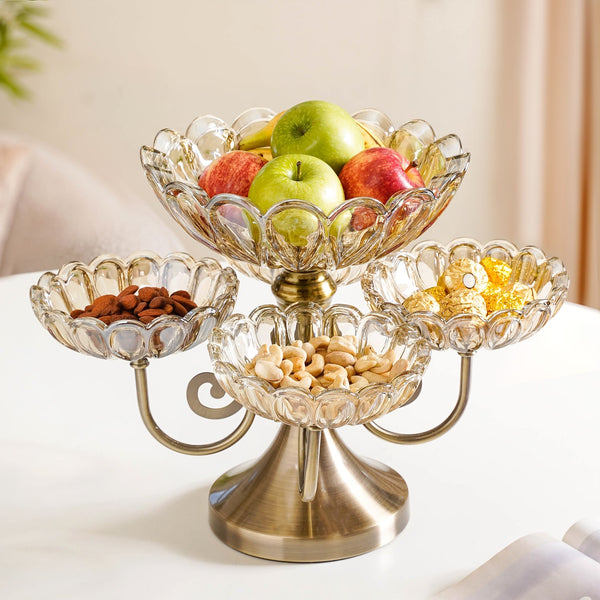 Multilayer Decorative Rotating Glass Bowls Set of 5 With Stand