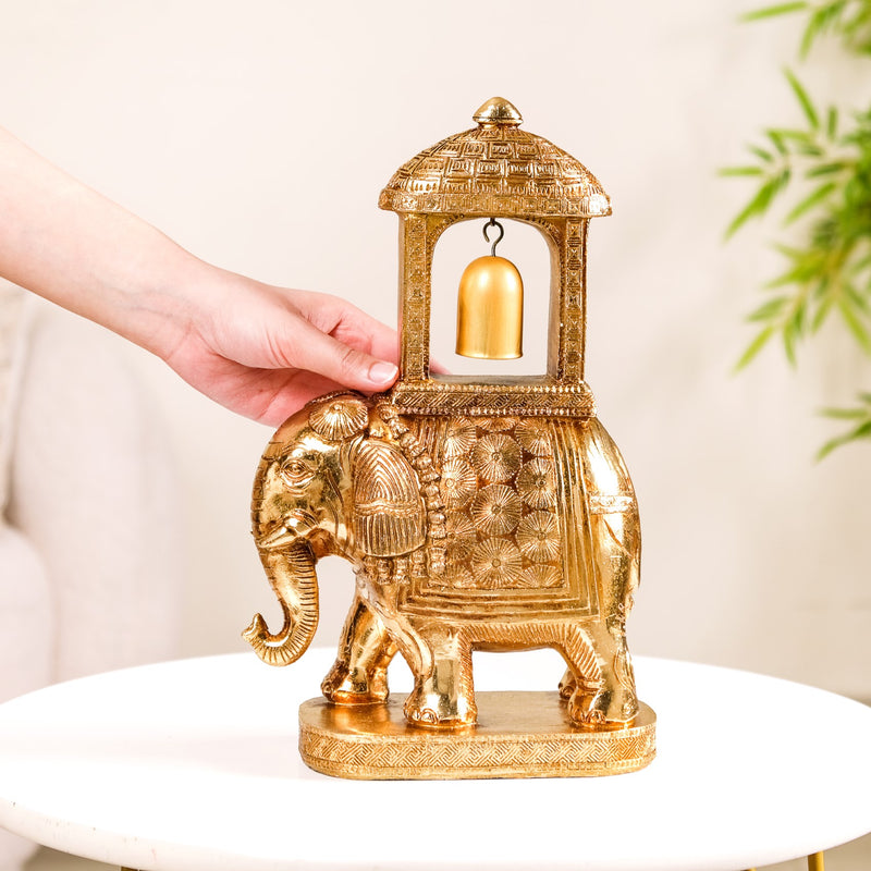 Elephant Ambabari With Bell Showpiece Gold