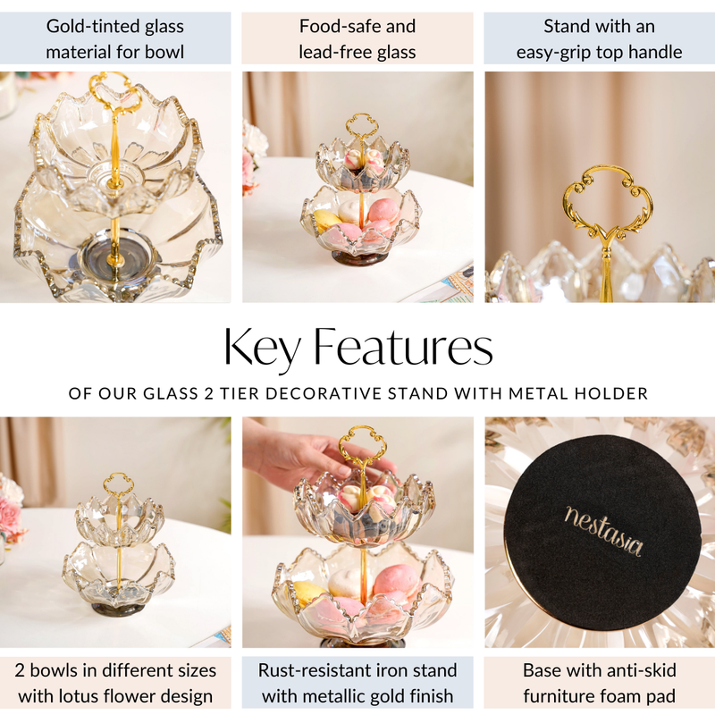 Glass 2 Tier Decorative Stand With Metal Holder