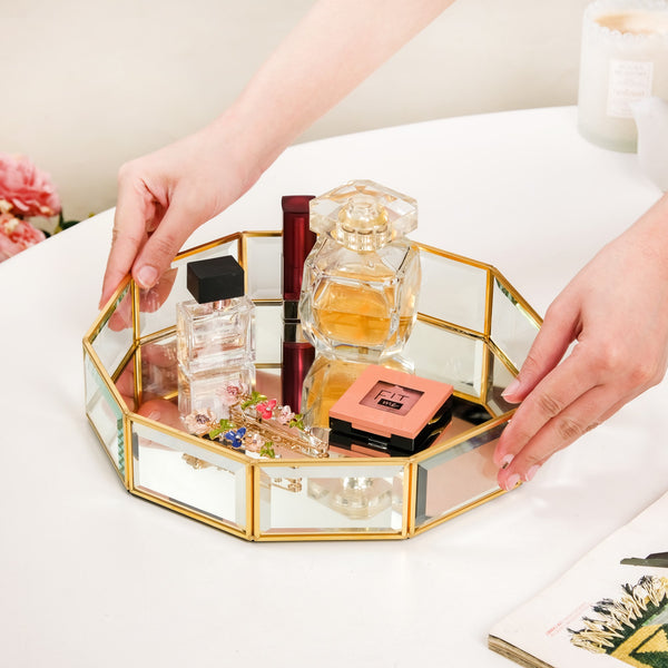 33+ Classy Vanity Decoration Ideas 2 Decagon Crystal Glam Vanity Makeup Tray Large Online - Premium Decorative Tray | Nestasia