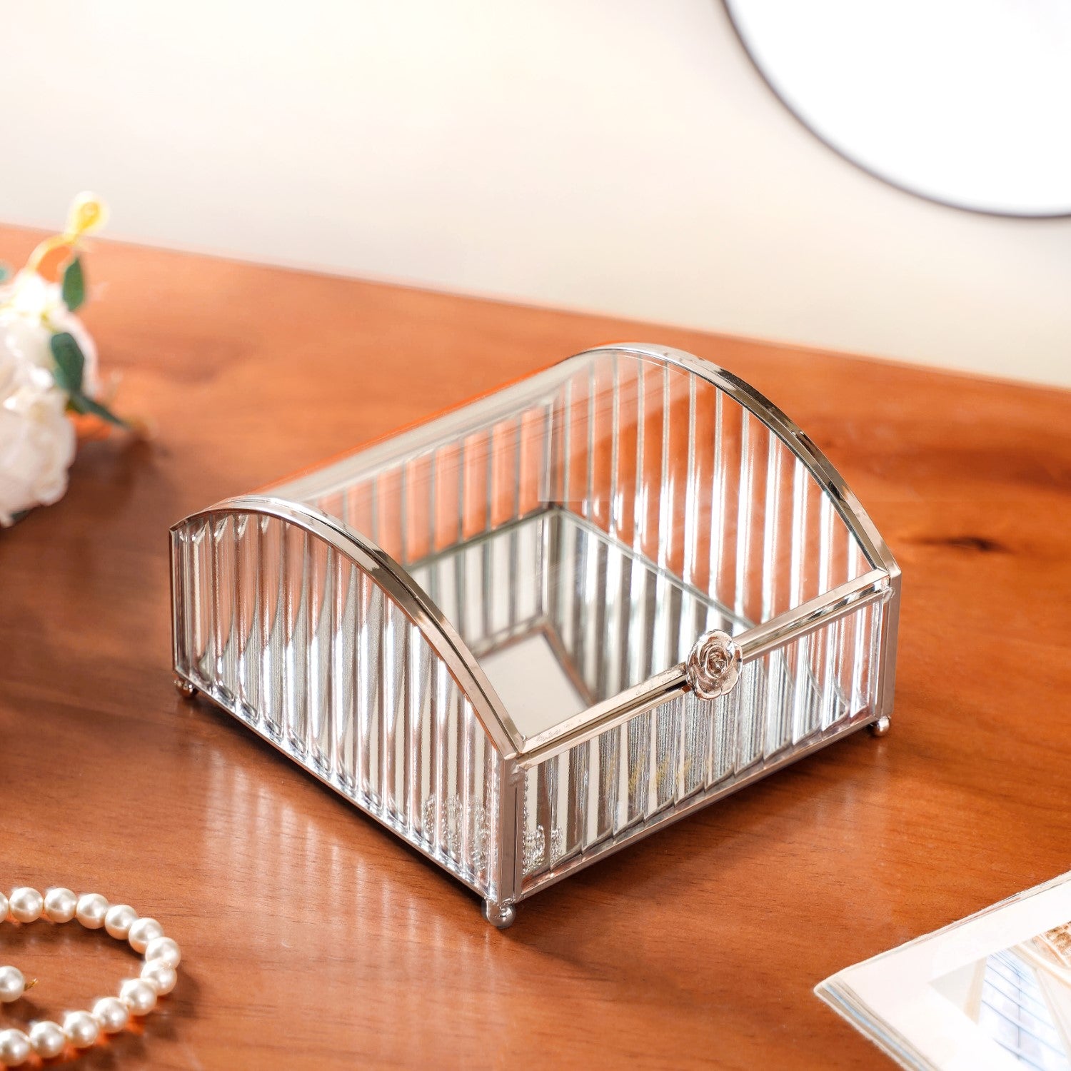 Glass Jewellery Box With Silver Frame