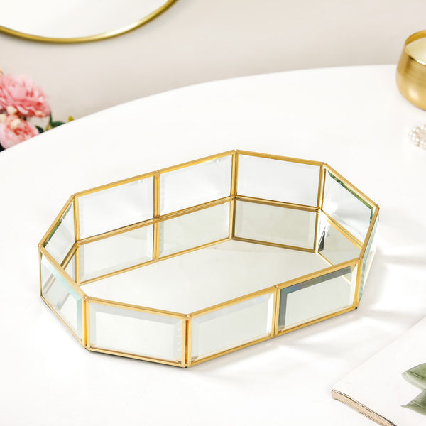 Luxe Geometric Mirror Vanity Tray Gold