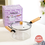 Glass Saucepan With Wooden Handle And Lid 3200ml