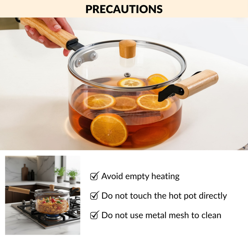 Glass Saucepan With Wooden Handle And Lid 3200ml