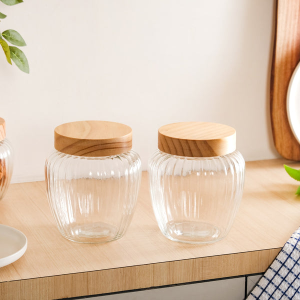 Glass Storage Jars Set of 2 With Wooden Lid 2200ml