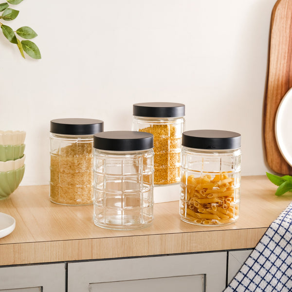 Glass Storage Jars With Airtight Lid Set Of 4 Checks 1350ml