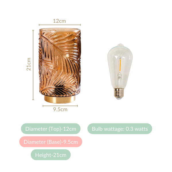 Palm Leaf Brown Glass LED Table Lamp With Auto Timer