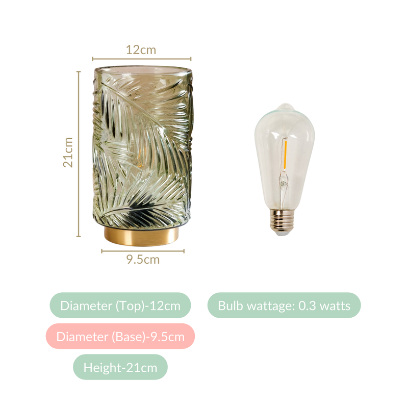 Tinted Green Glass Battery Powered LED Lamp