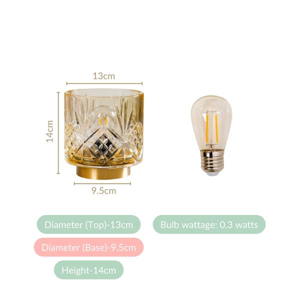 Diamond Cut Glass Decor Lamp Wireless Battery Operated