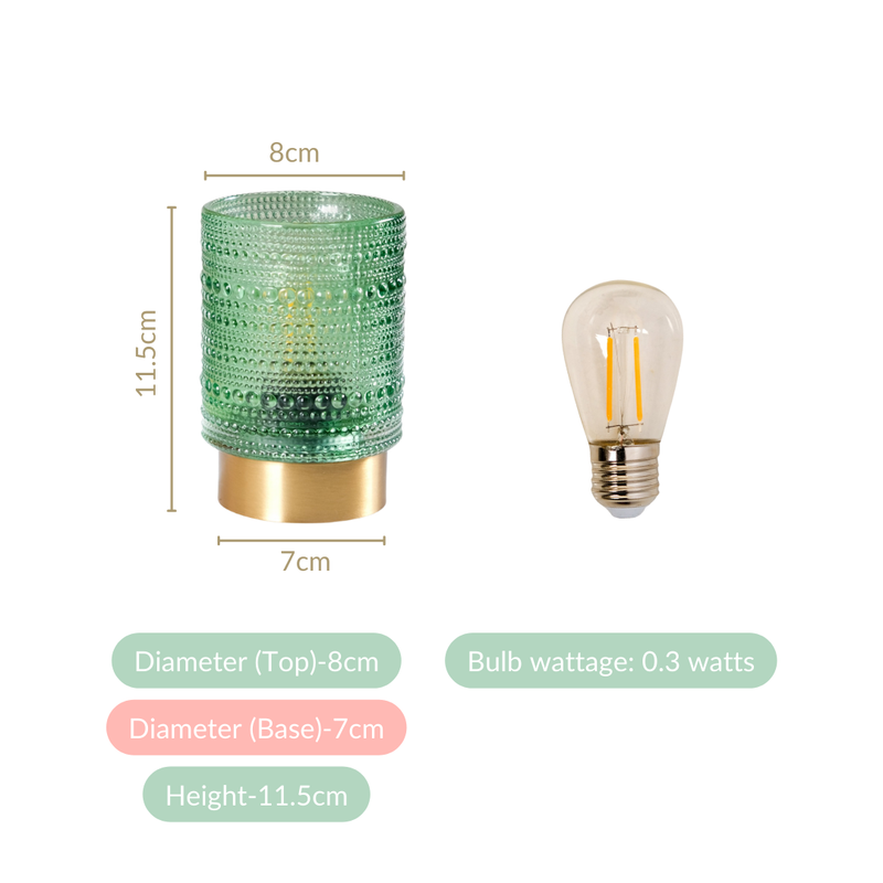 Battery Powered Glass Table Lamp With E27 LED Bulb