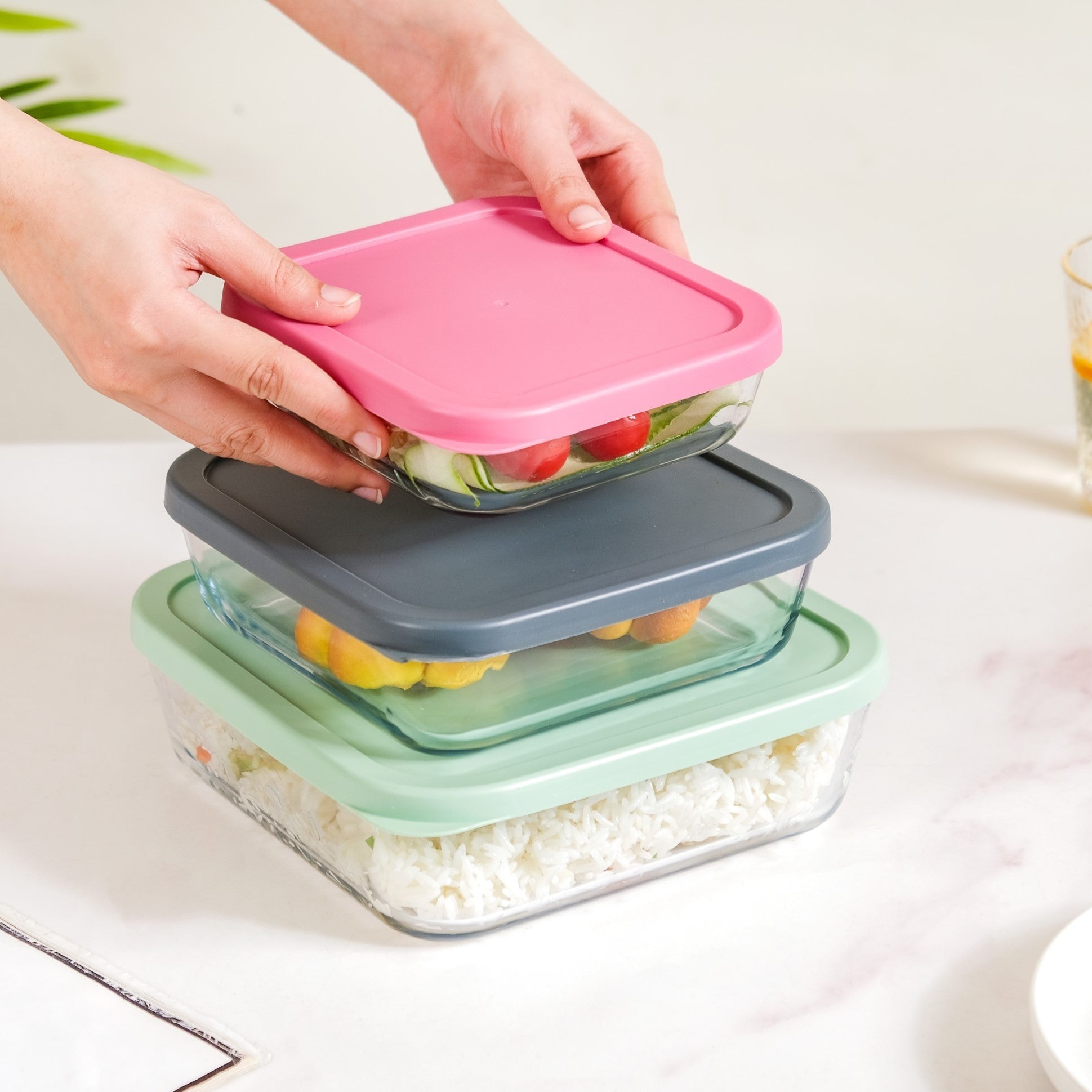 Set Of 3 Glass Container Box Nested Online - Premium Lunch Box | Nestasia