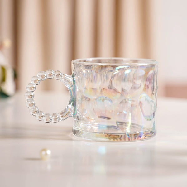 Set Of 4 Iridescent Glass Tea Cups 325ml