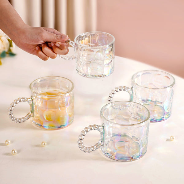 Set Of 4 Iridescent Glass Tea Cups 325ml