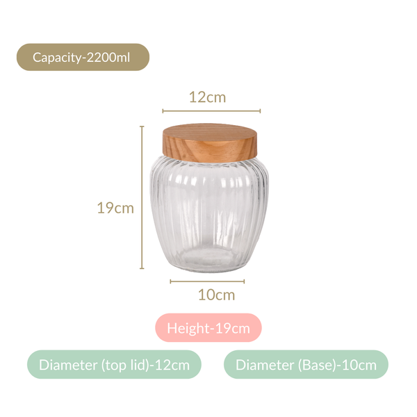 Glass Storage Jars Set of 2 With Wooden Lid 2200ml