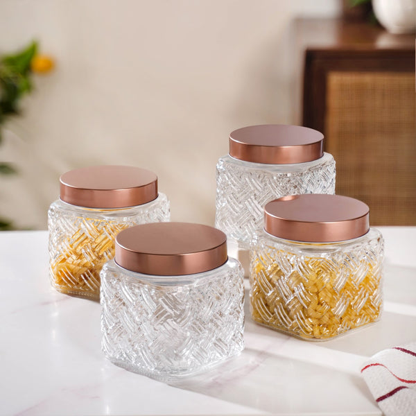 Airtight Storage Jars Set Of 4 Basket Weave 1200ml