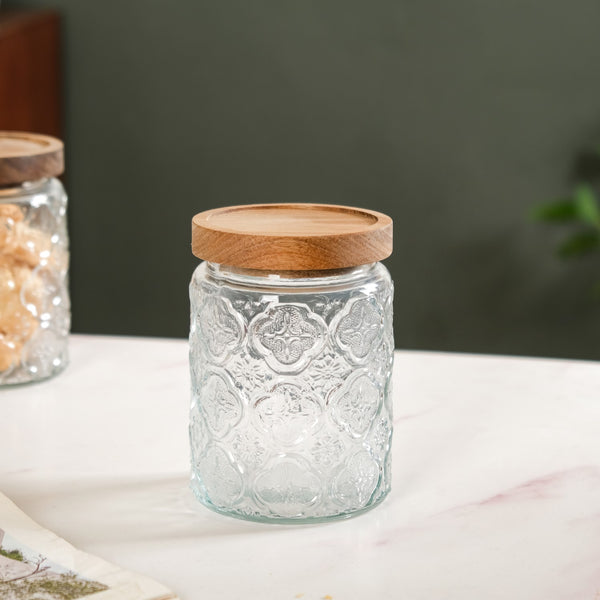 Vintage Patterned Glass Jar With Lid Set Of 4 700ml