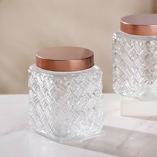 Set Of 4 Textured Glass Jars With Basket Weave 1600ml