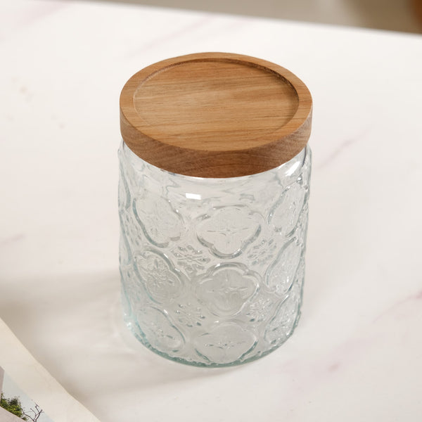 Vintage Patterned Glass Jar With Lid Set Of 4 700ml