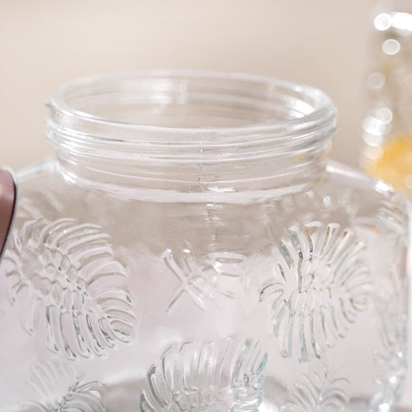 Set Of 4 Monstera Leaf Glass Jar With Rose Gold Lid 1500ml