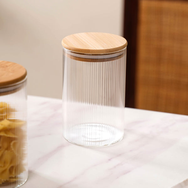 Set Of 4 Airtight Borosilicate Glass Jar With Fluted Design 1100ml