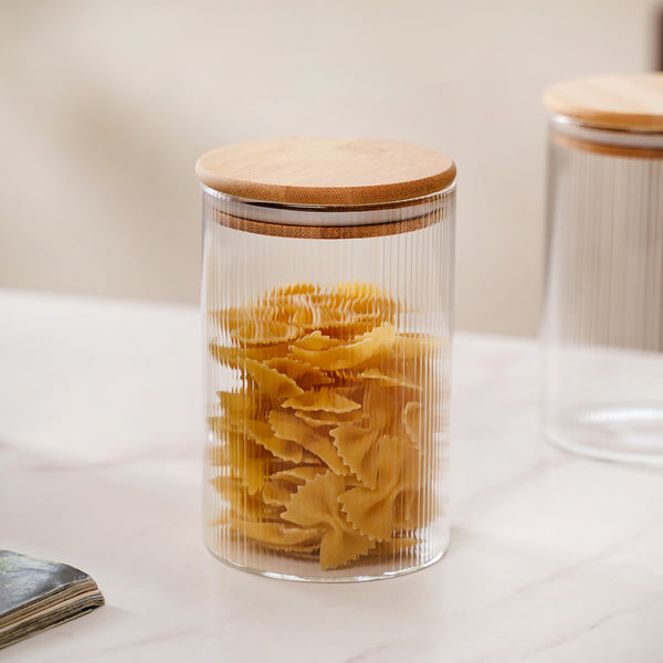 Set Of 4 Airtight Borosilicate Glass Jar With Fluted Design 1100ml