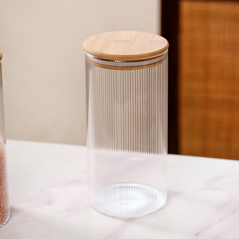 Set Of 4 Tall Ribbed Borosilicate Airtight Glass Jar 1500ml