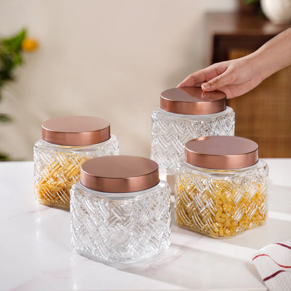 Airtight Storage Jars Set Of 4 Basket Weave 1200ml