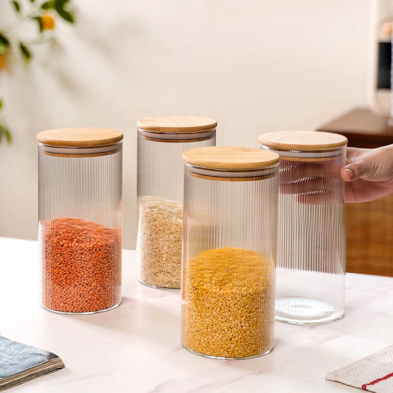 Set Of Tall Ribbed Borosilicate Airtight Glass Jar 1500ml Online