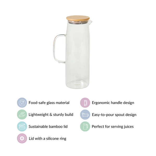Glass Water Jug With Bamboo Lid 1500 ml