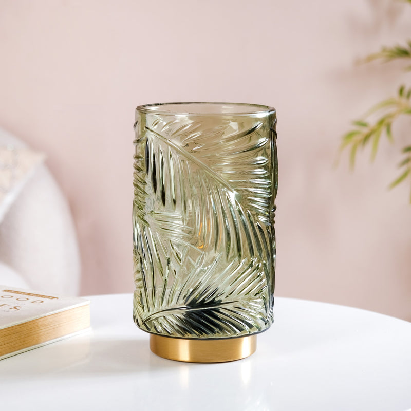 Tinted Green Glass Battery Powered LED Lamp