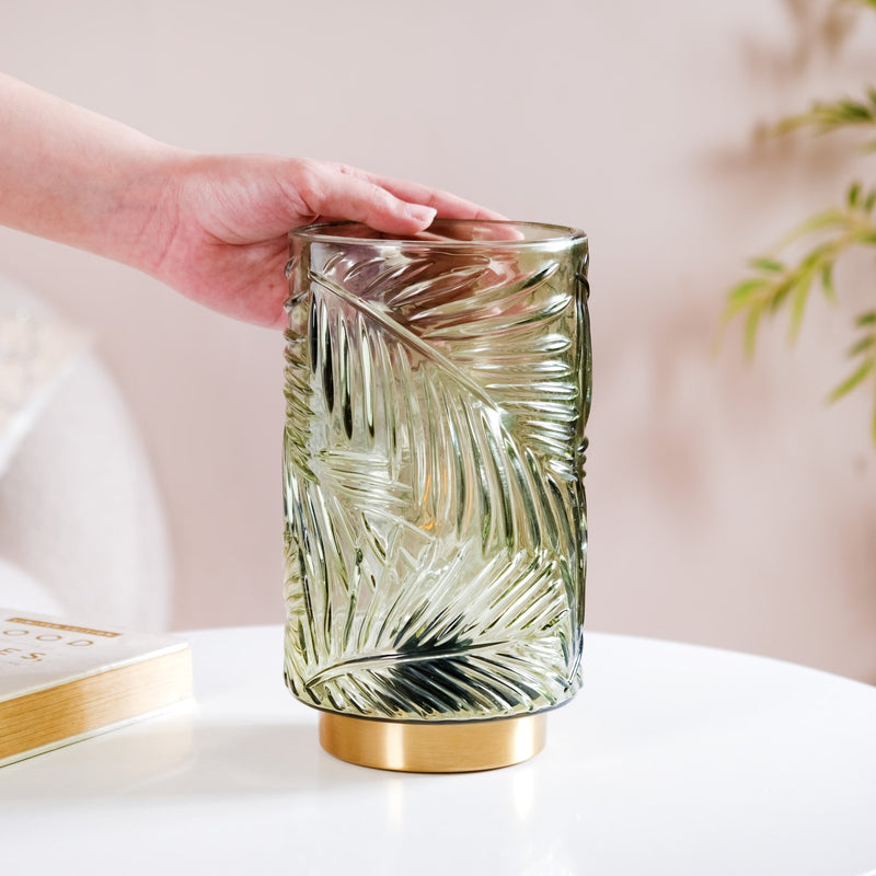 Tinted Green Glass Battery Powered LED Lamp