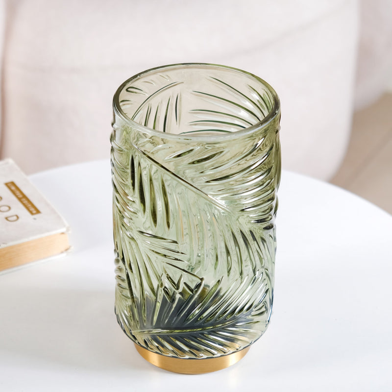 Tinted Green Glass Battery Powered LED Lamp