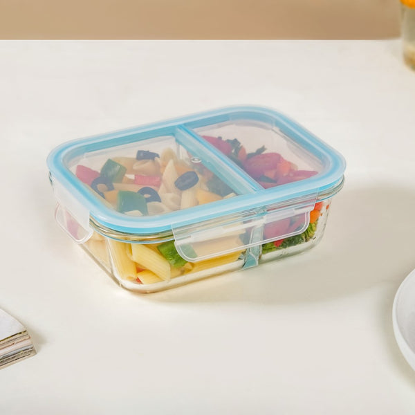 Microwave Safe Two Compartment Glass Lunch Box 600ml