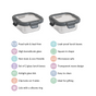 Square Airtight Microwave Safe Glass Lunch Box Set Of 2 300ml