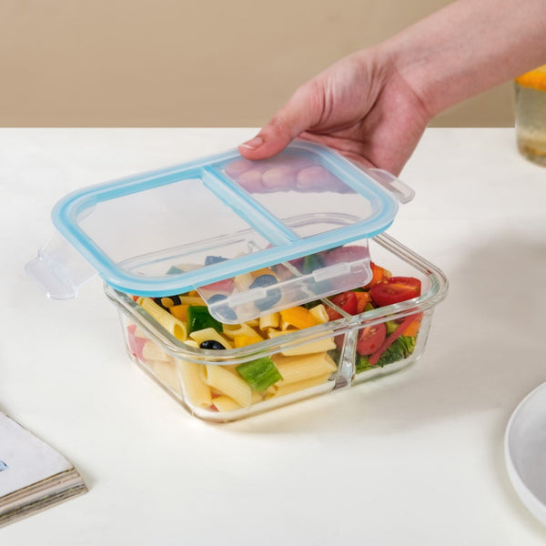 Glass food storage box 570 ml, with 2 separate compartments