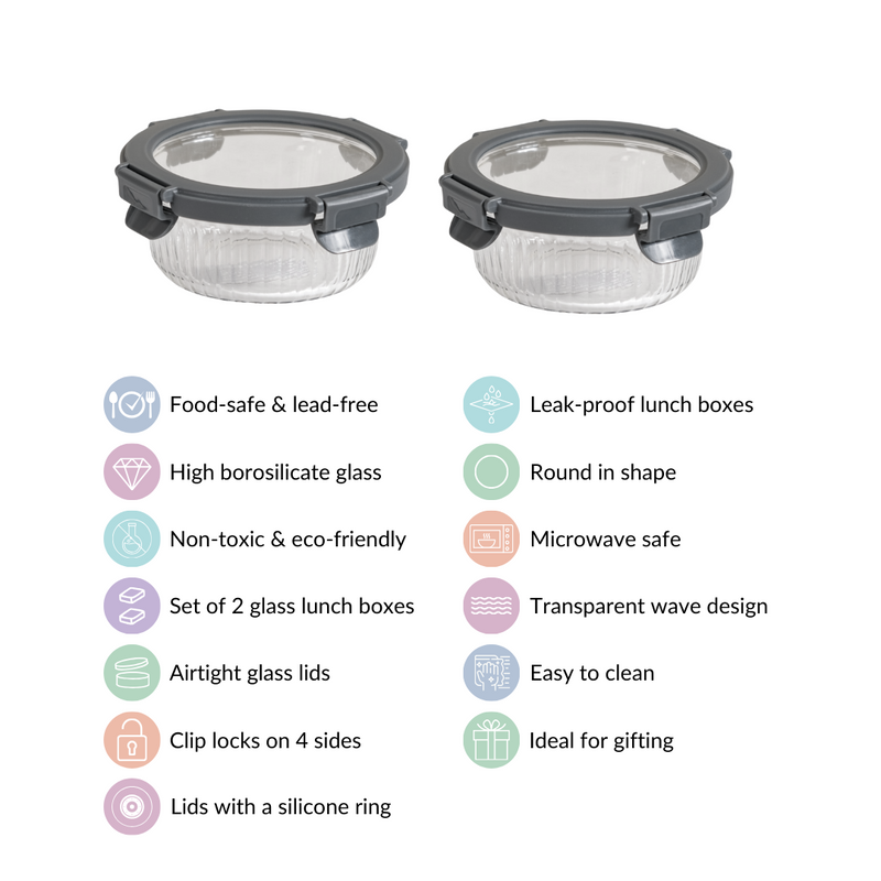 Small Airtight Glass Storage Containers Set Of 2 Fluted 400ml