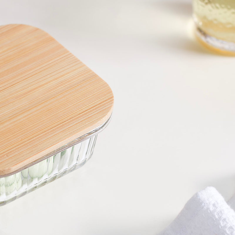 Set Of 2 Glass Tiffin Box With Bamboo Lid 300ml