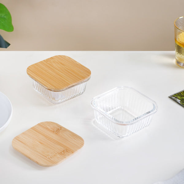 Set Of 2 Glass Tiffin Box With Bamboo Lid 300ml
