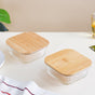 Large Airtight Glass Storage Container With Wooden Lid Set Of 2 800ml