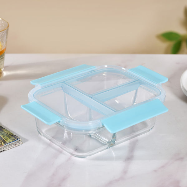 Sealed Three Compartment Glass Container Lunchbox 1000ml