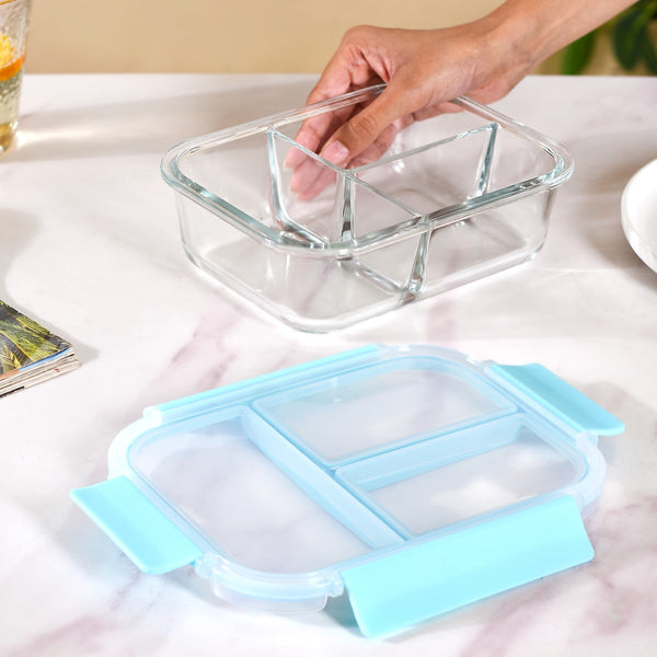 Sealed Three Compartment Glass Container Lunchbox 1000ml