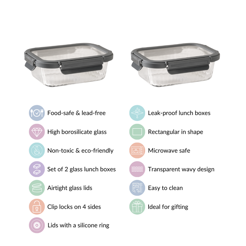 Rectangle Glass Lock Box Set Of 2 Fluted 640ml