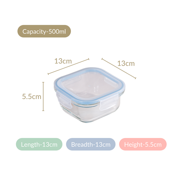 Safe Lock Glass Storage Container Set of 2 Airtight 500ml